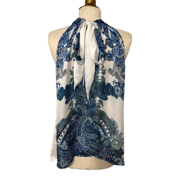 Como, Sleeveless blue and white paisley halter top size L - Picture 3 of 8